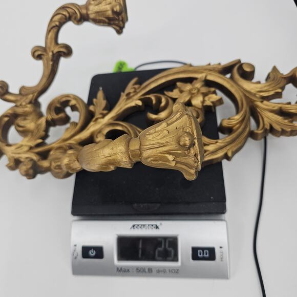 VTG 2 Candle Gold Wall Sconce Candle Holder French Victorian Syroco 17 1/4" 1960 - Picture 6 of 6